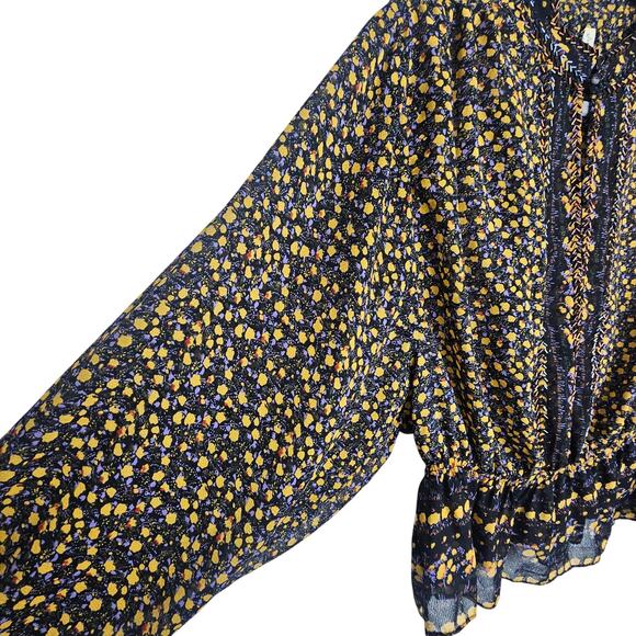 Free People If I Had You Top Size M Floral Beaded Embellished Boho Peplum Sheer - Picture 6 of 10